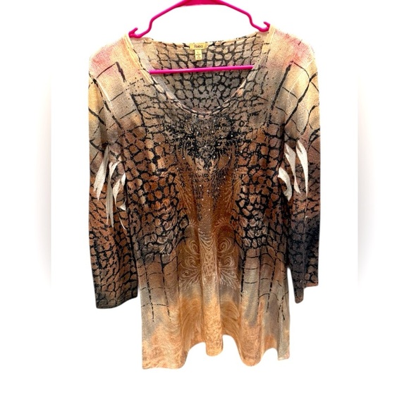Reba Multi Color Animal Print Embellished Round Neck Stretch Tunic Size Large - Picture 1 of 3